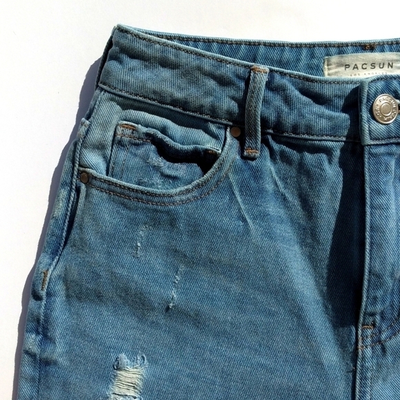 PacSun Retro Distressed Medium Blue High Rise Cropped Straight Leg Mom Jeans 25 - Picture 12 of 16